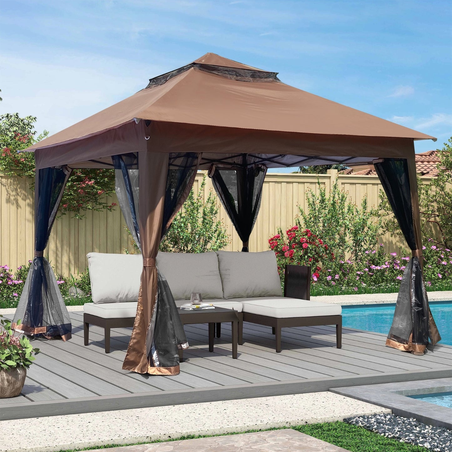 Brown 11x11 Ft Pop-Up Gazebo Tent