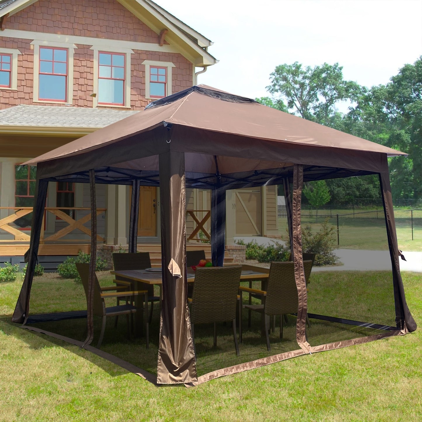 Brown 11x11 Ft Pop-Up Gazebo Tent