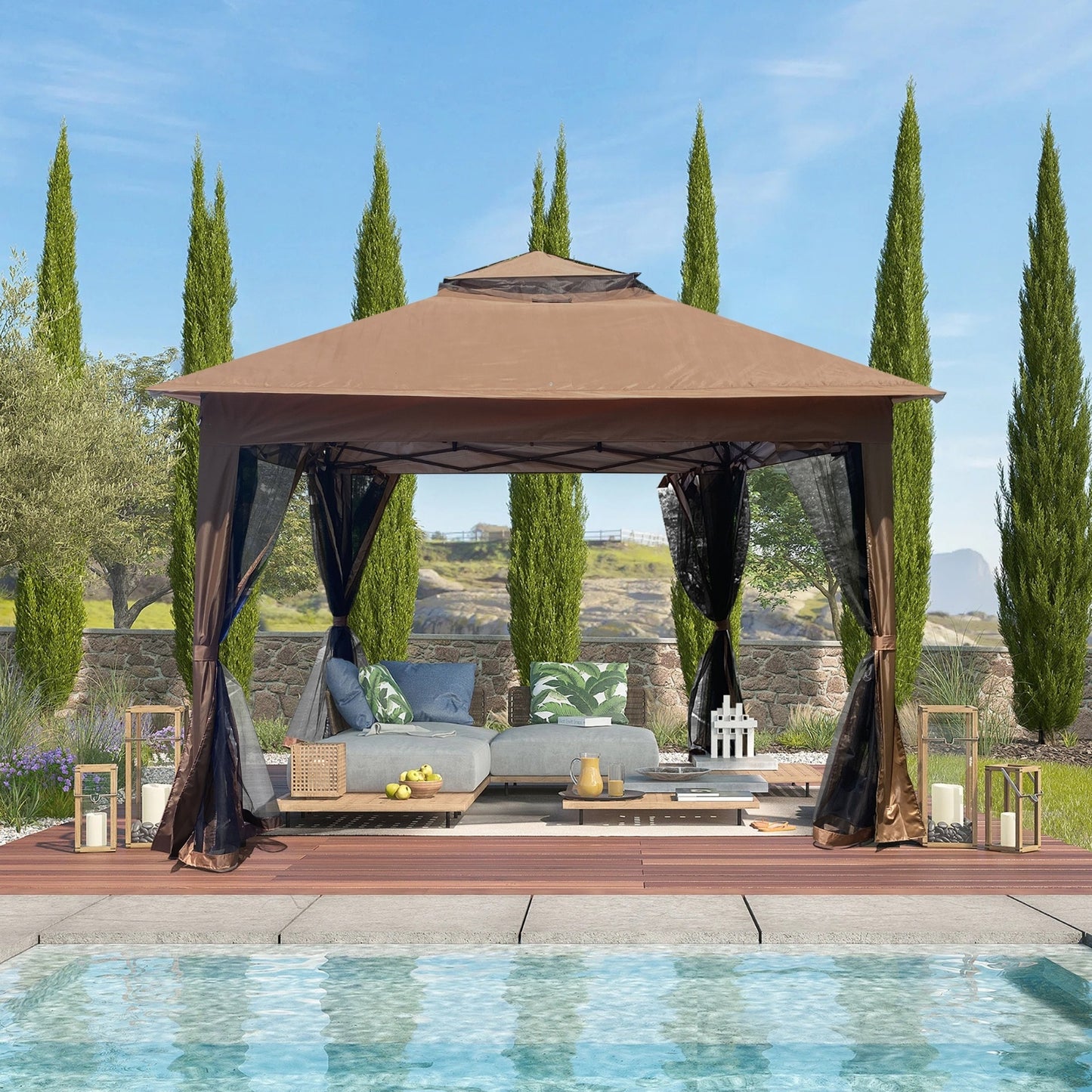 Brown 11x11 Ft Pop-Up Gazebo Tent