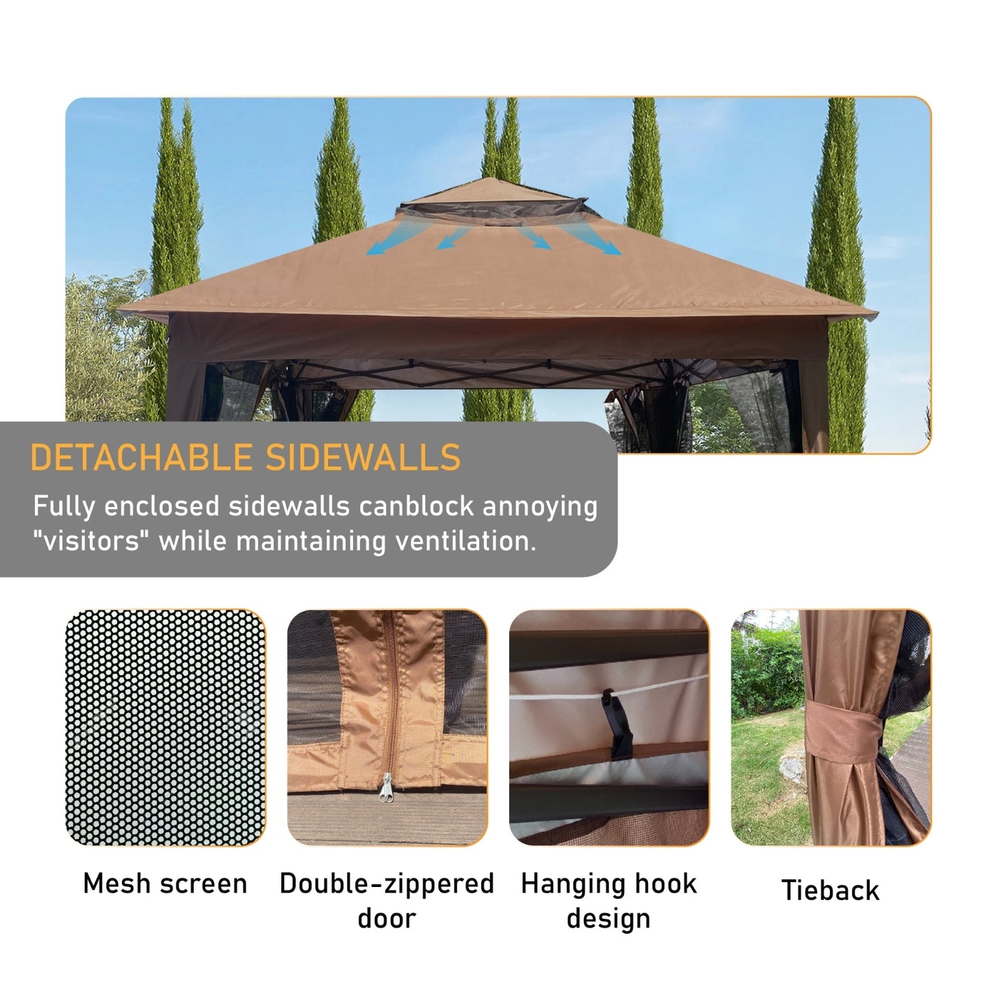 Brown 11x11 Ft Pop-Up Gazebo Tent