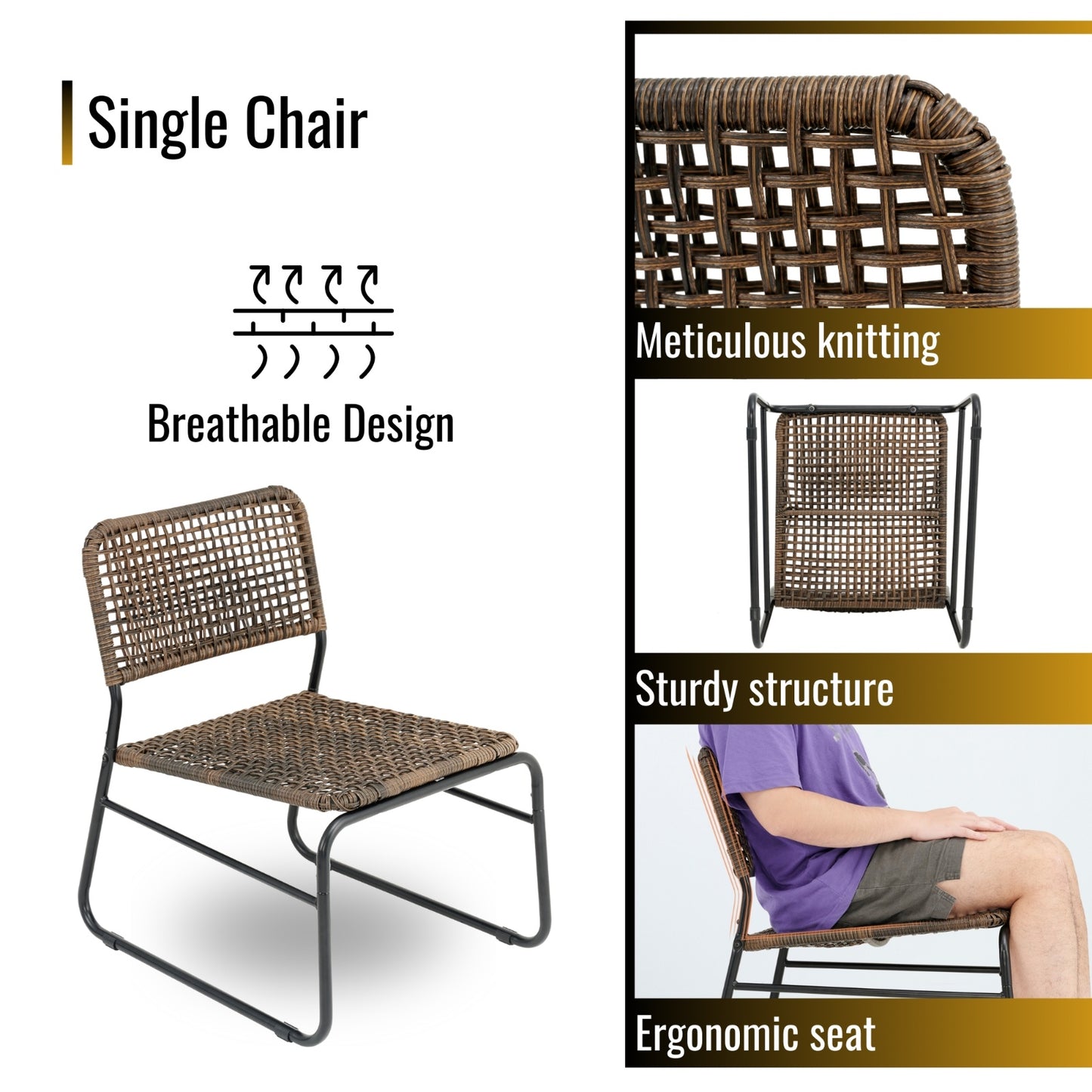 Black Brown Wicker 3-Piece Patio Set