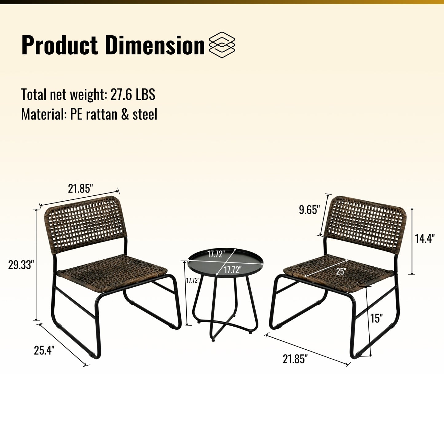Black Brown Wicker 3-Piece Patio Set