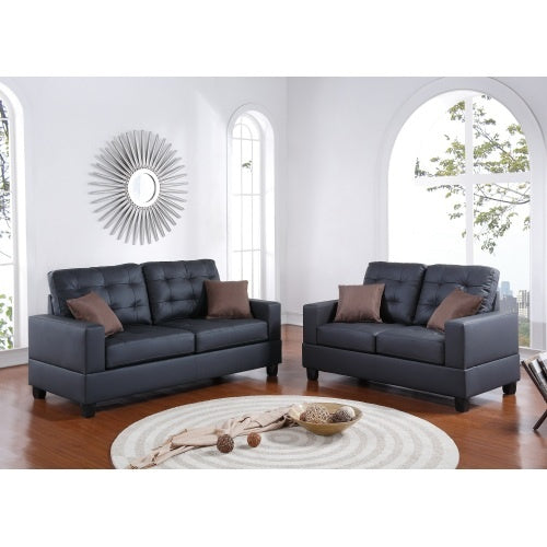 Black Faux Leather 2-Piece Sofa and Loveseat Set