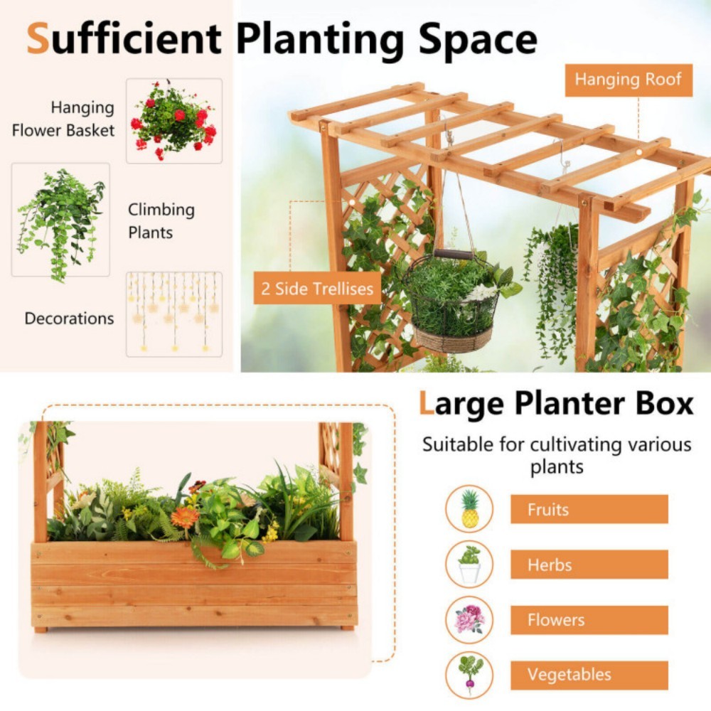 Orange Wooden 43.5x17.5 Garden Bed with Trellis