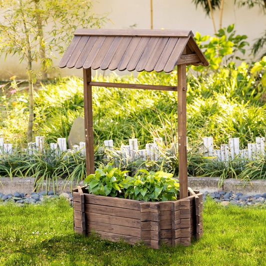 Rustic Wooden Wishing Well Raised Garden Planter
