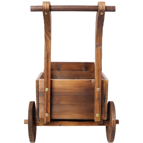 Brown Wooden Wagon Planter with Wheels