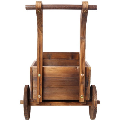 Brown Wooden Wagon Planter with Wheels