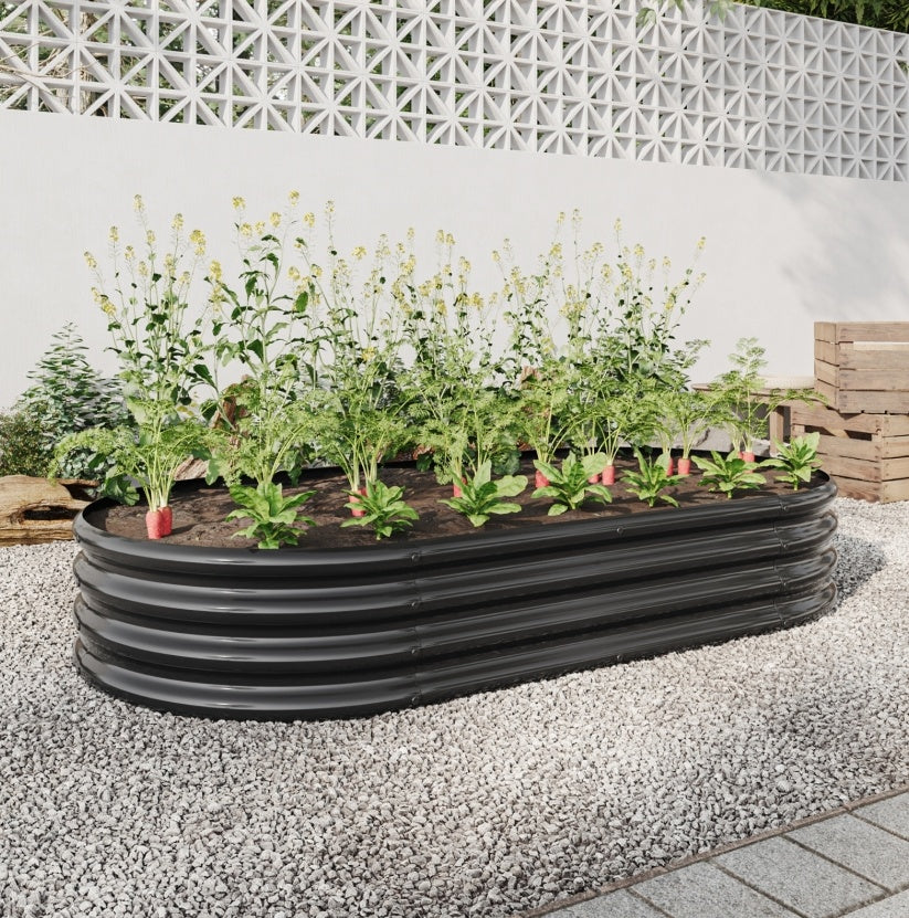 Black Oval Metal Raised Garden Bed