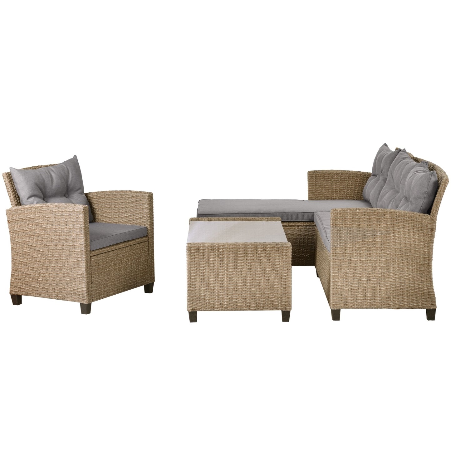 Beige Brown 4-Piece Rattan Patio Set