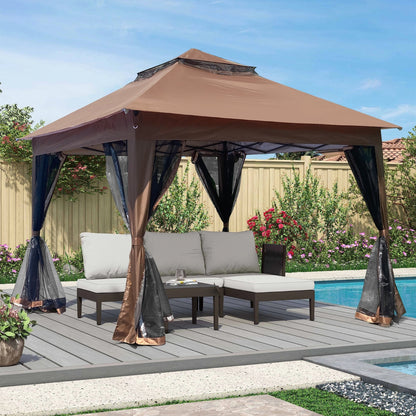 Brown 11x11 Ft Pop-Up Gazebo Tent