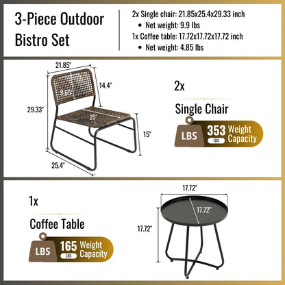 Black Brown Wicker 3-Piece Patio Set