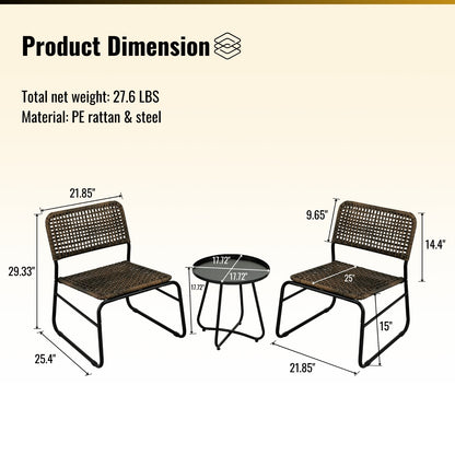 Black Brown Wicker 3-Piece Patio Set