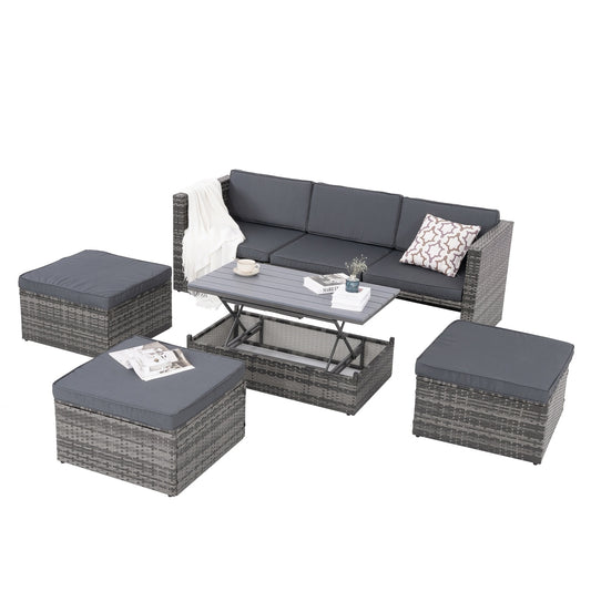 Dark Gray 5-Piece Wicker Patio Set