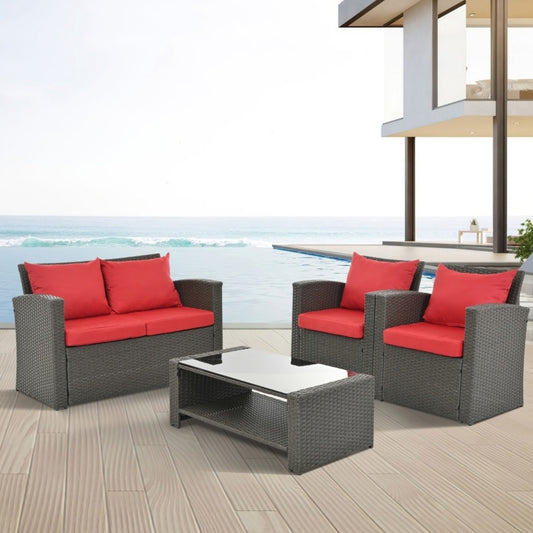 Dark Gray 4-Piece Wicker Patio Set