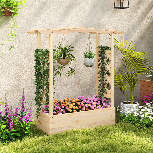 Natural Wooden 44x14 Raised Garden Bed with Trellis