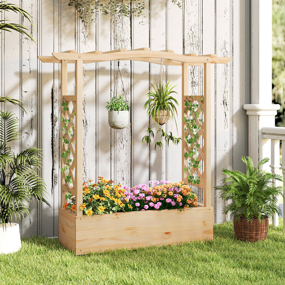 Natural Wooden 44x14 Raised Garden Bed with Trellis