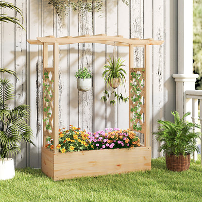 Natural Wooden 44x14 Raised Garden Bed with Trellis