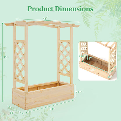 Natural Wooden 44x14 Raised Garden Bed with Trellis