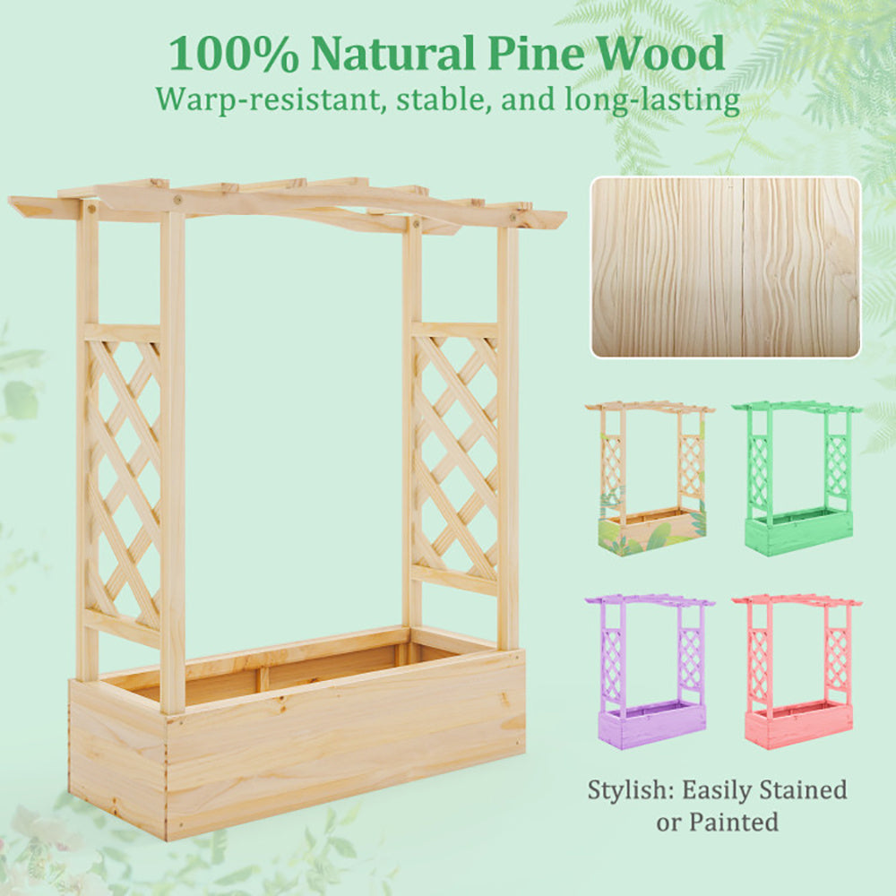 Natural Wooden 44x14 Raised Garden Bed with Trellis