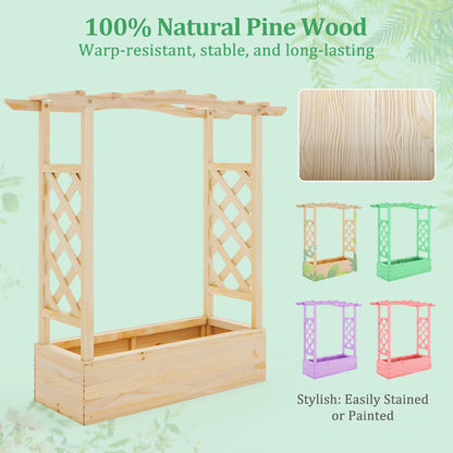 Natural Wooden 44x14 Raised Garden Bed with Trellis