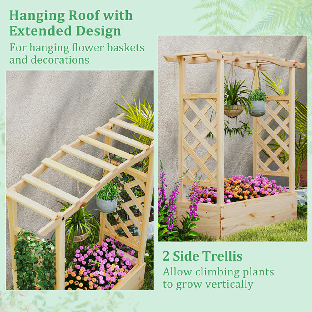 Natural Wooden 44x14 Raised Garden Bed with Trellis