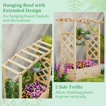 Natural Wooden 44x14 Raised Garden Bed with Trellis