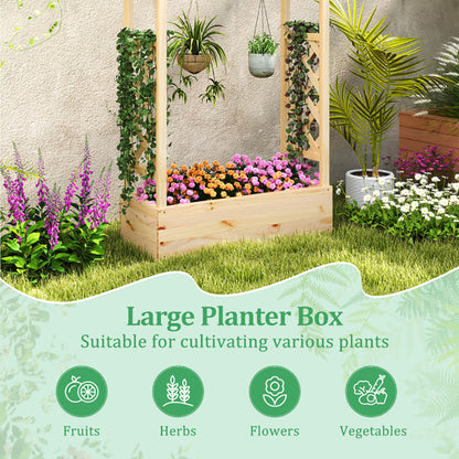 Natural Wooden 44x14 Raised Garden Bed with Trellis
