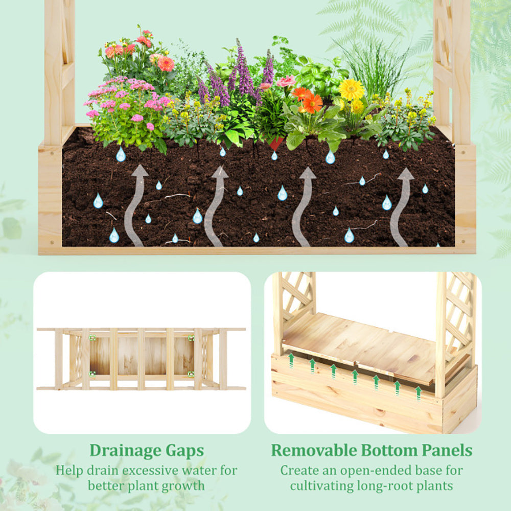 Natural Wooden 44x14 Raised Garden Bed with Trellis