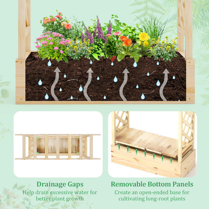 Natural Wooden 44x14 Raised Garden Bed with Trellis