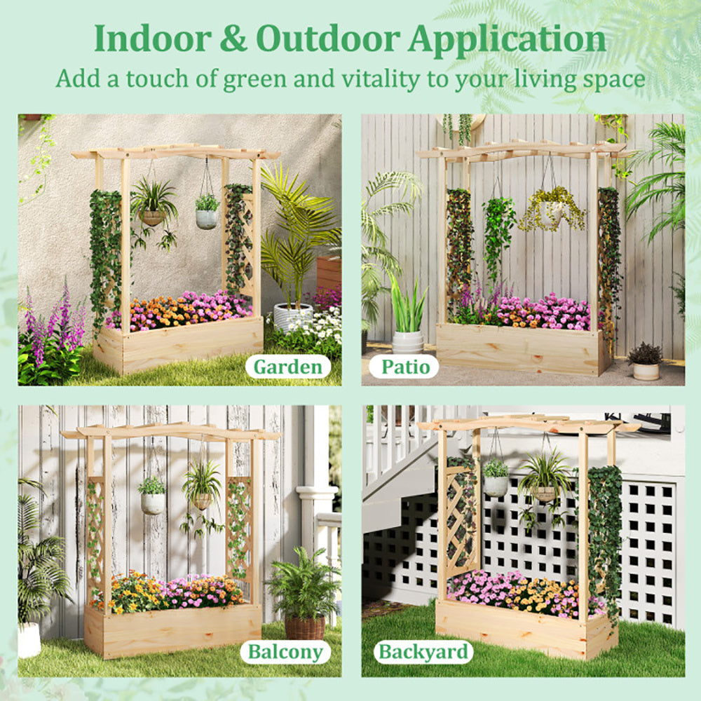 Natural Wooden 44x14 Raised Garden Bed with Trellis