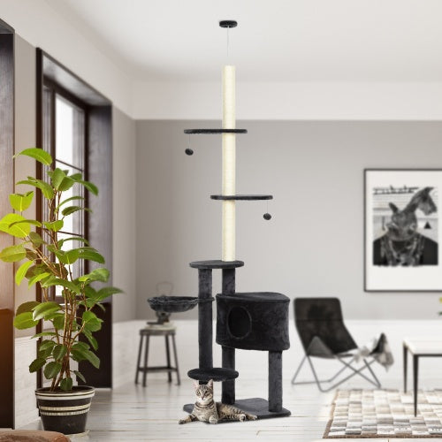 Dark Grey Adjustable Floor-to-Ceiling Cat Scratching Post