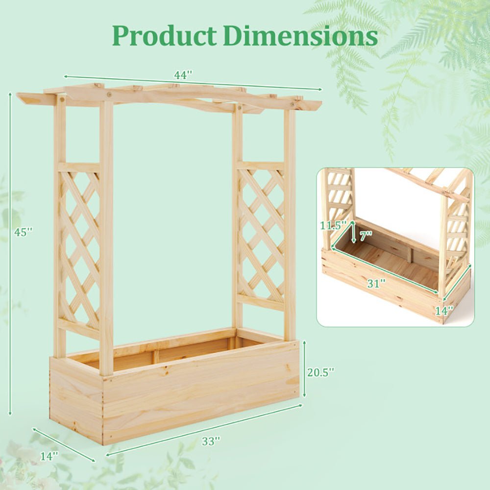 Natural Wooden 44x14 Raised Garden Bed with Trellis