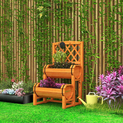 Orange 2-Tier Wooden Garden Bed with Trellis
