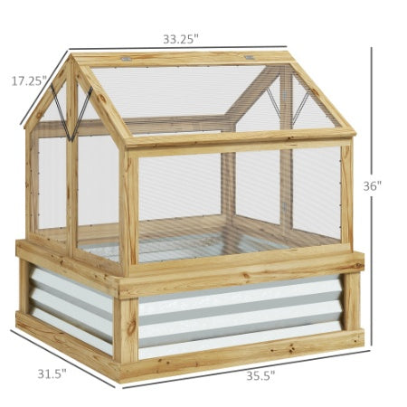 Natural Wood Raised Garden Bed with Greenhouse