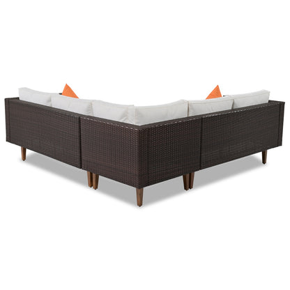 Beige Wicker 4-Piece L-Shape Sofa Set
