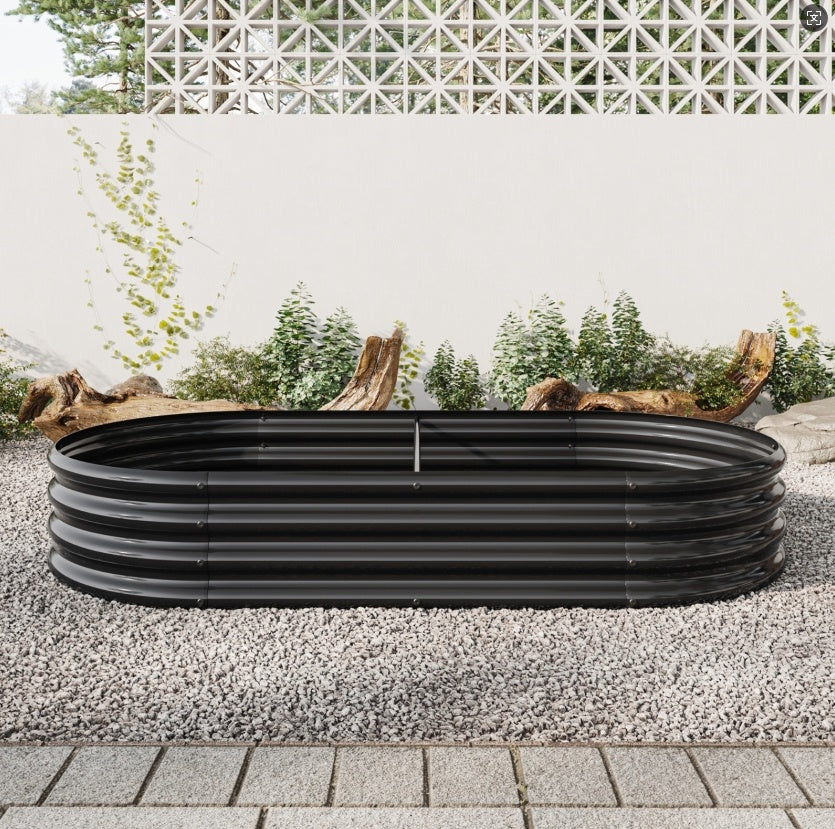 Black Oval Metal Raised Garden Bed