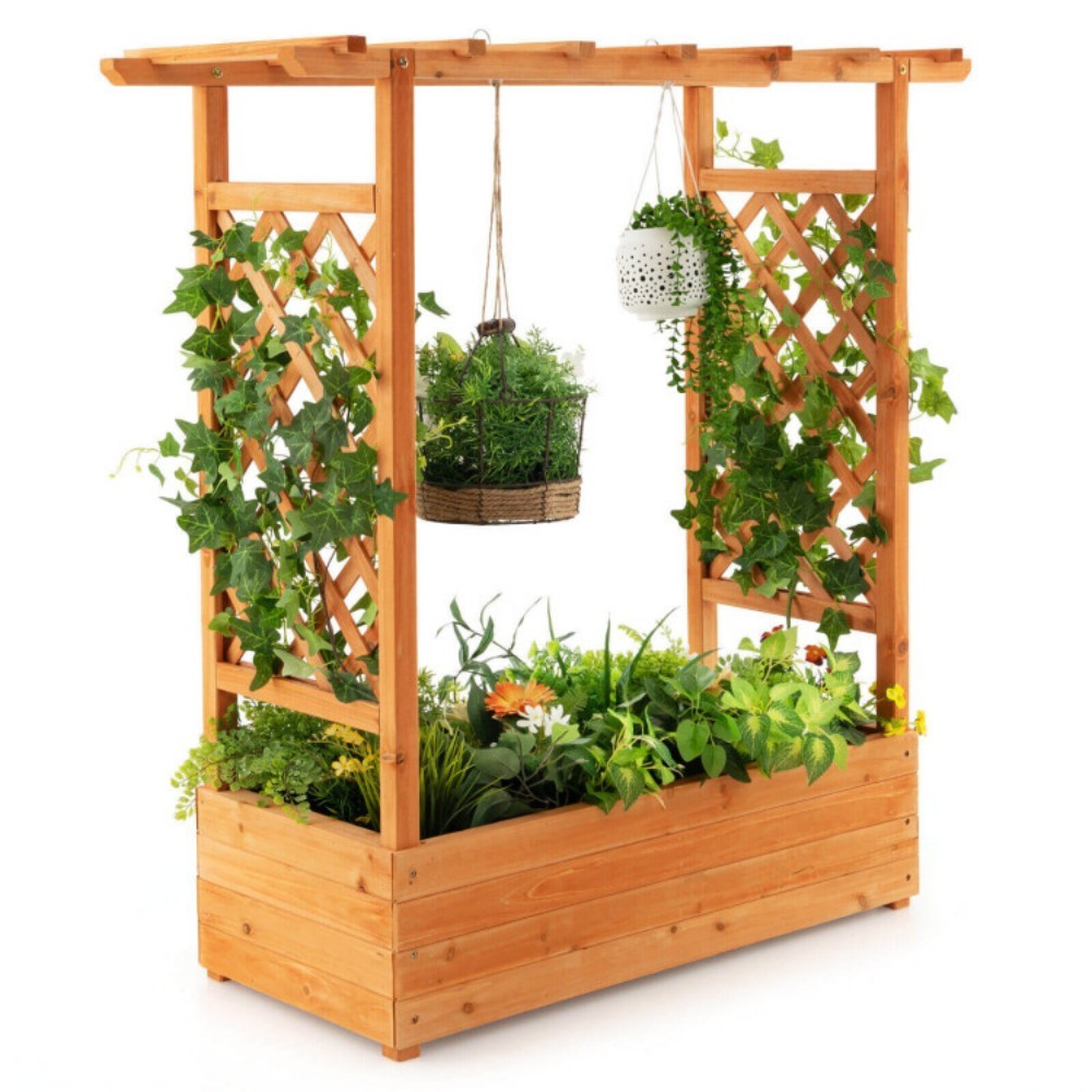 Orange Wooden 43.5x17.5 Garden Bed with Trellis