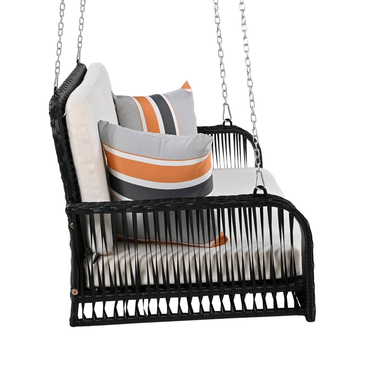 Beige Black Wicker 2-Seater Porch Swing