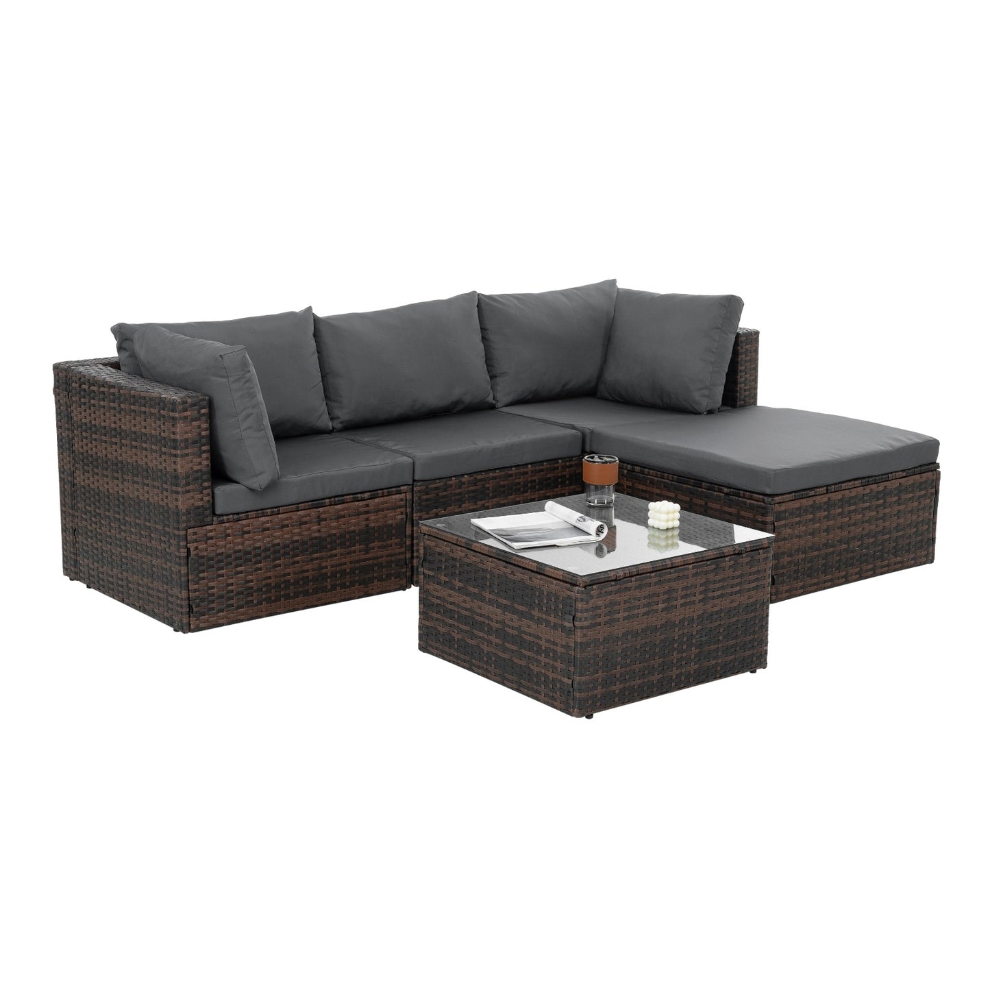 5-Piece Brown Wicker Patio Furniture Set