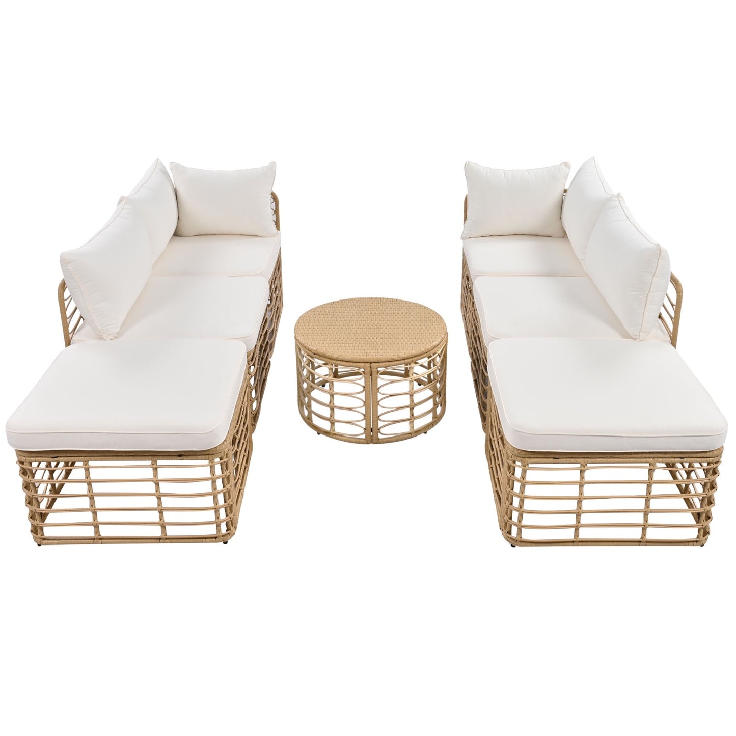 Beige Wicker 7-Piece Patio Sofa Set