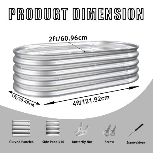 Silver Galvanized 4x2 ft Raised Garden Bed