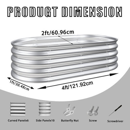 Silver Galvanized 4x2 ft Raised Garden Bed
