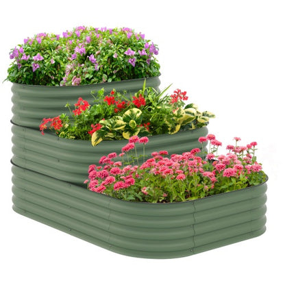 Green 3-Tier Galvanized Raised Garden Bed