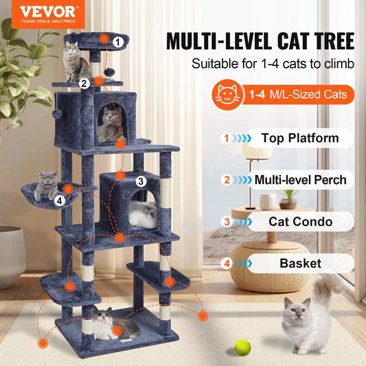 Dark Grey 68.5" Cat Tree with Sisal Scratching Post