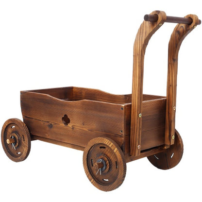 Brown Wooden Wagon Planter with Wheels