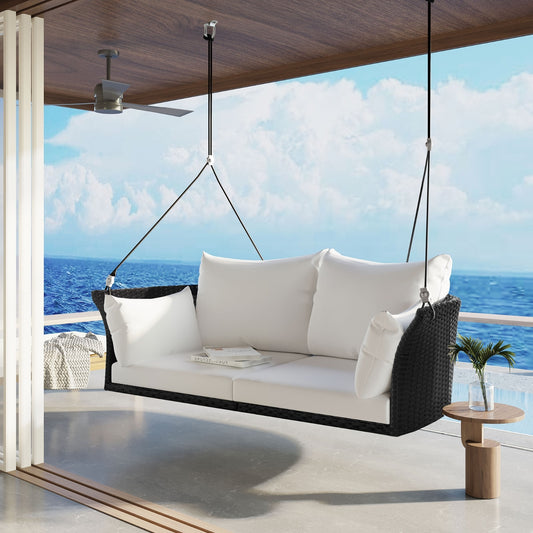 Black Wicker 2-Person Porch Swing