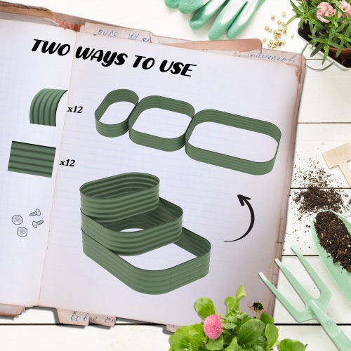 Green 3-Tier Galvanized Raised Garden Bed