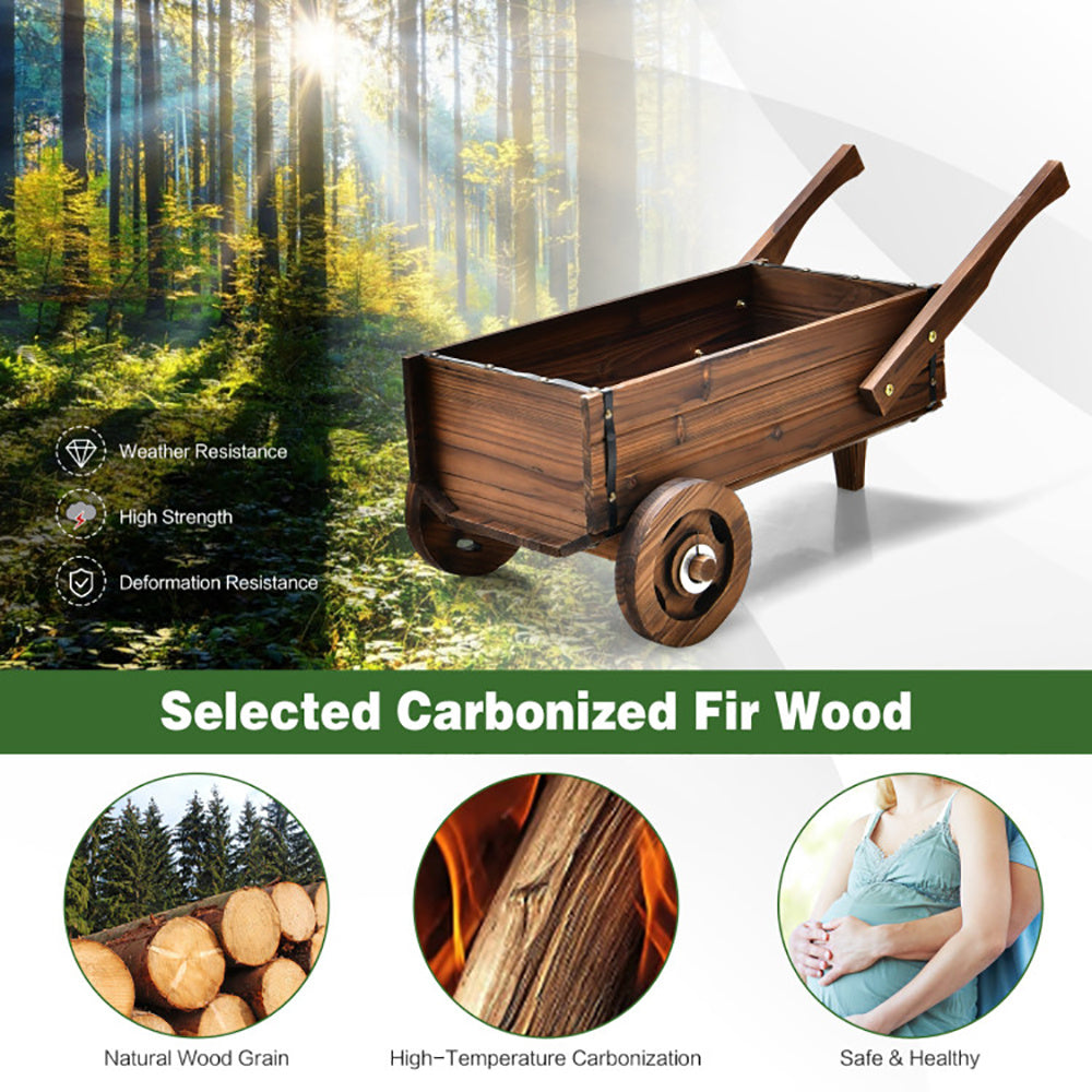 Rustic Brown Wooden Wagon Planter with Wheels