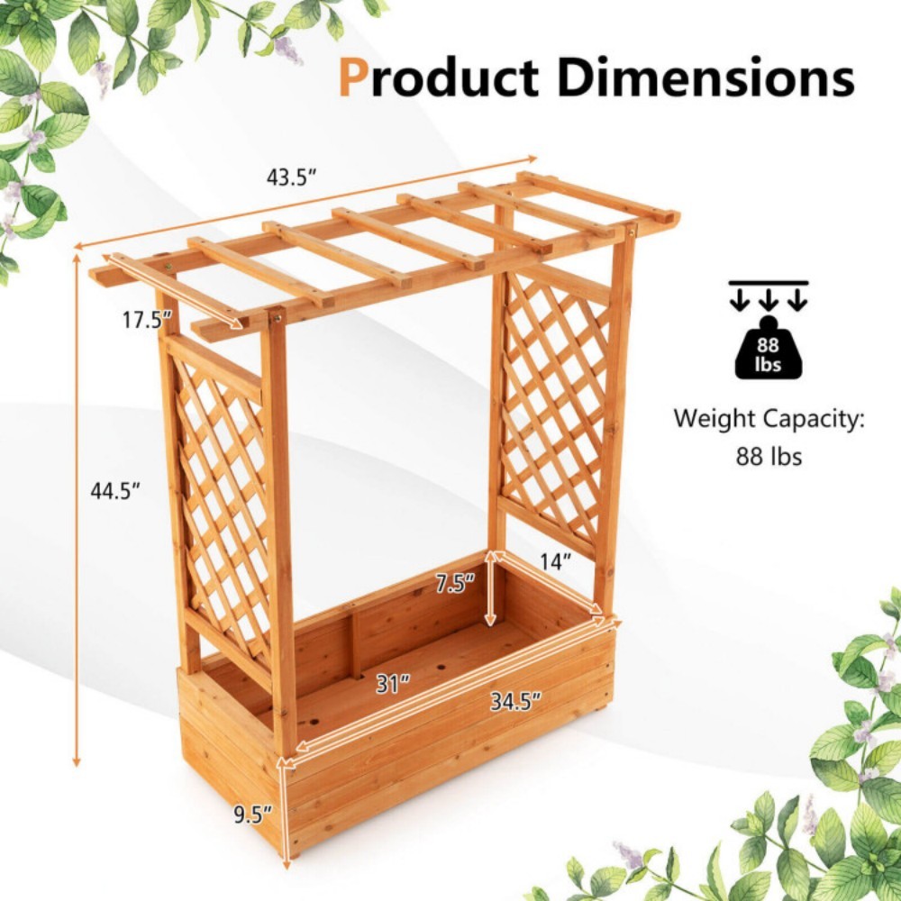 Orange Wooden 43.5x17.5 Garden Bed with Trellis