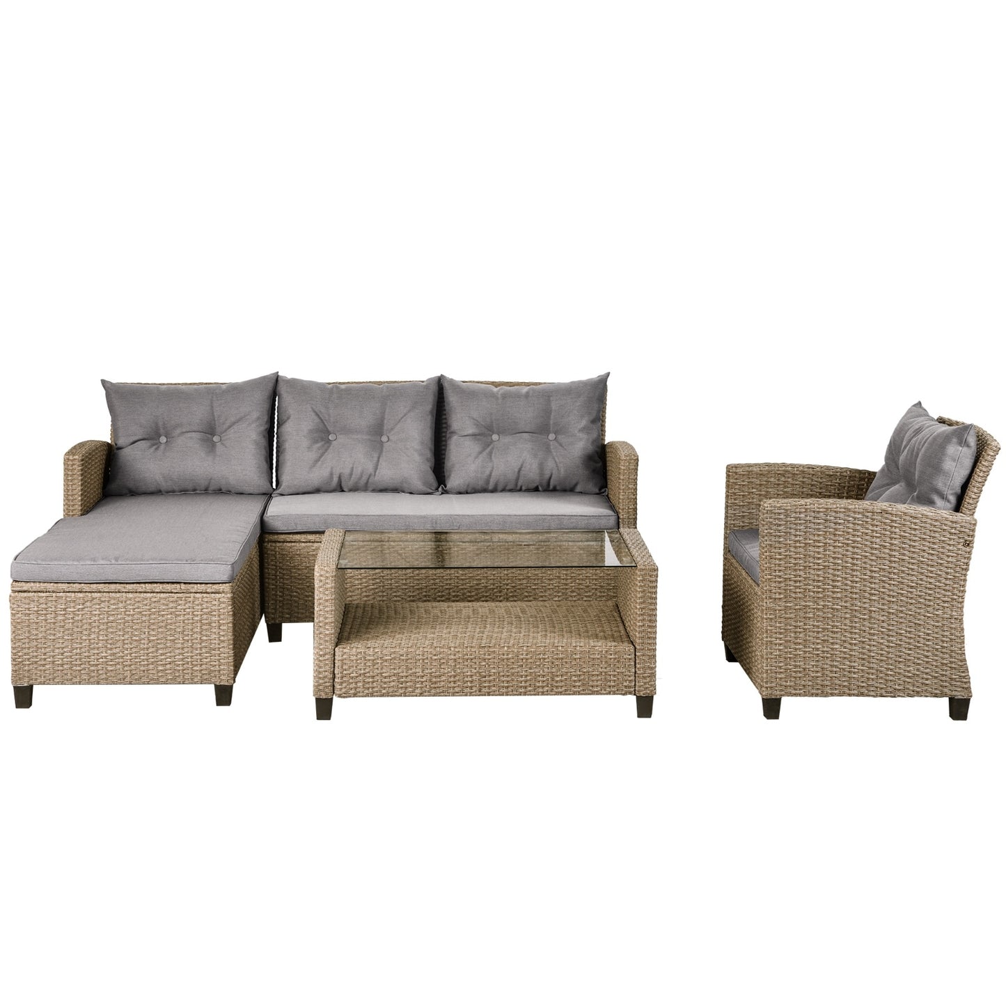 Beige Brown 4-Piece Rattan Patio Set